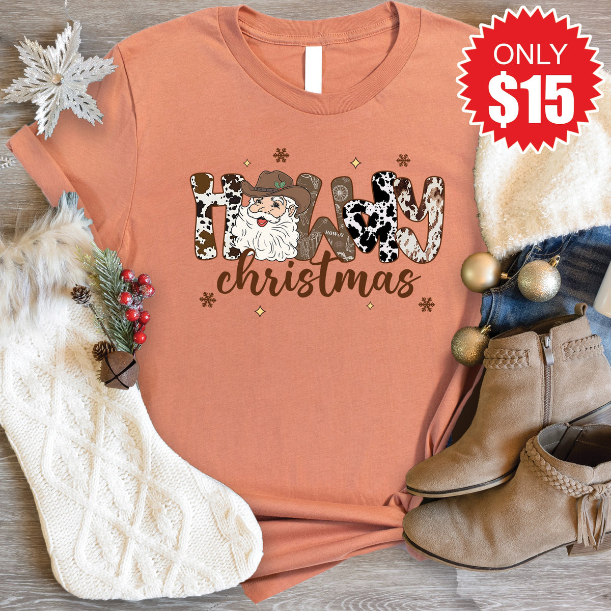 Howdy Christmas Tee - Heather Terracotta - 15 product image 1