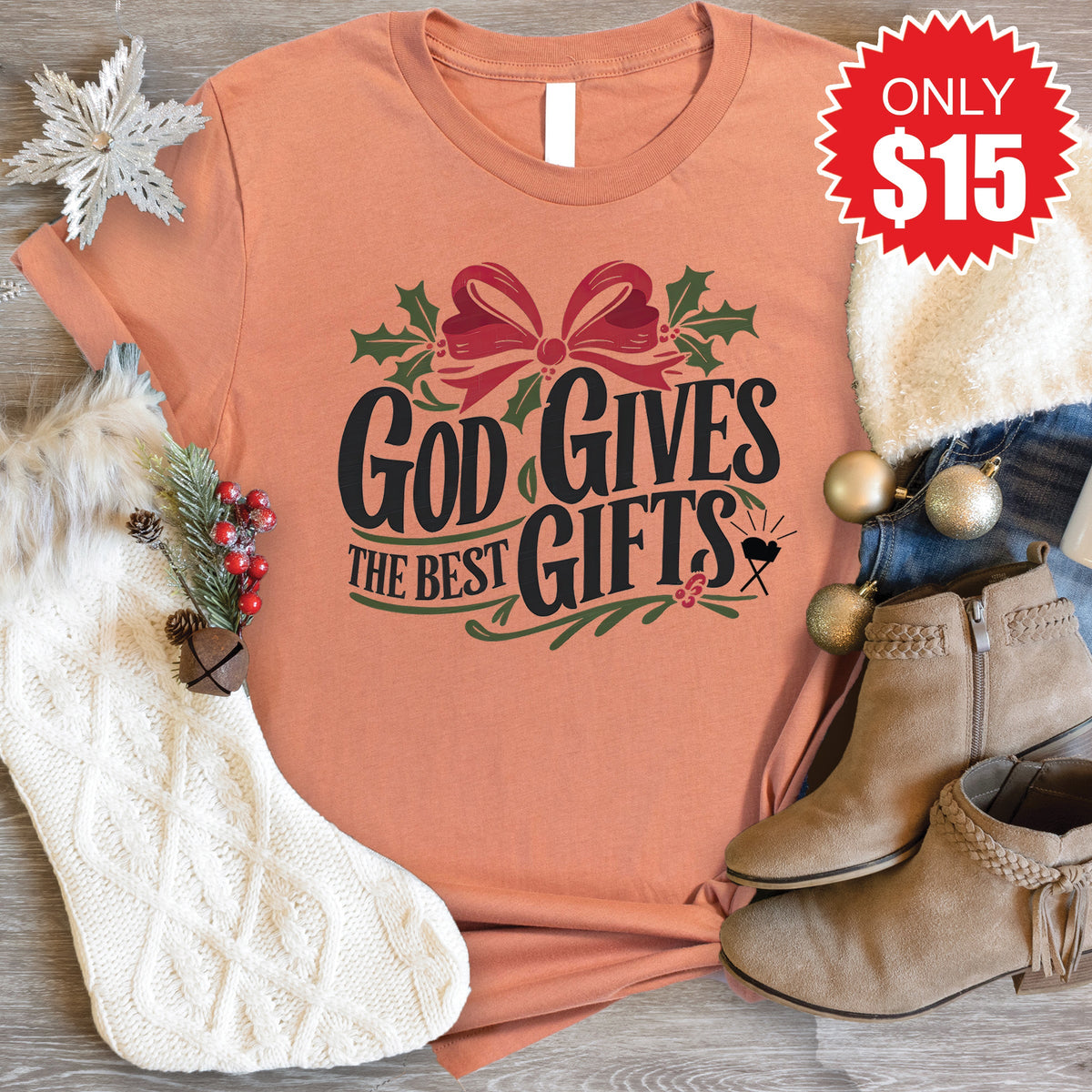 God Gives The Best Gifts Tee - Heather Terracotta - 15 product image 1