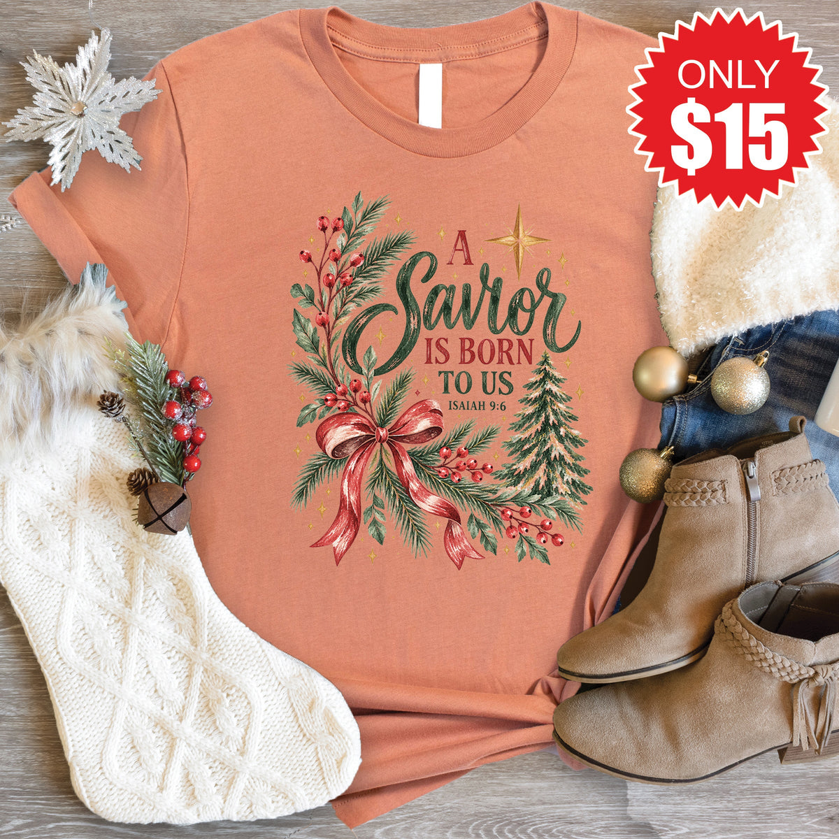 A Savior Is Born Tee - Heather Terracotta - 15 product image 1