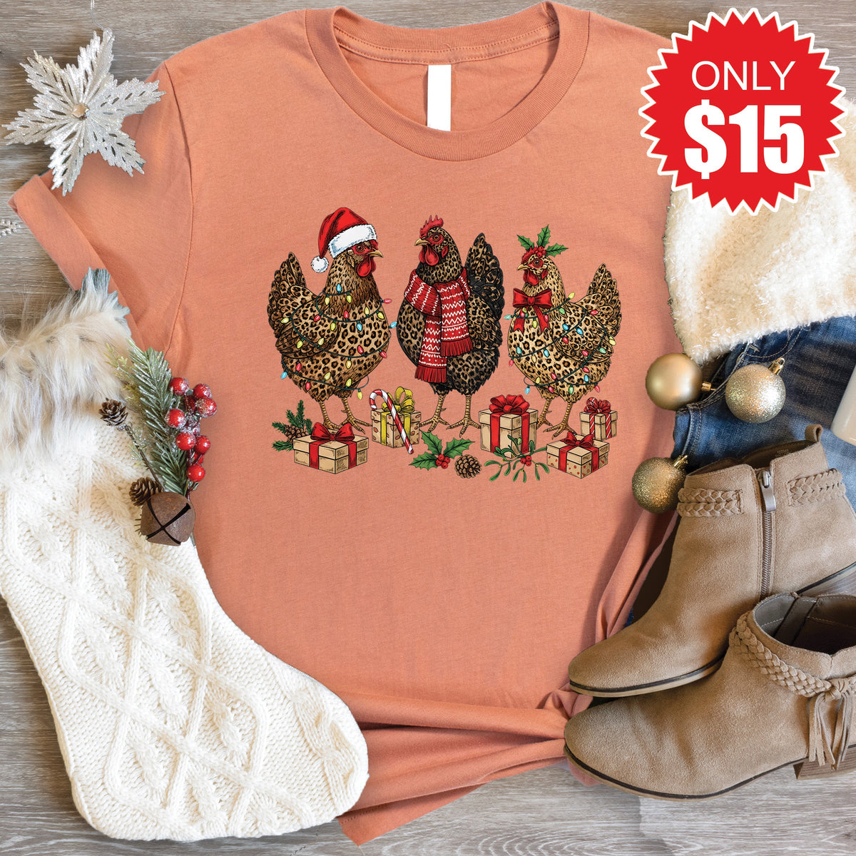 Christmas Chickens Tee - Heather Terracotta - 15 product image 1