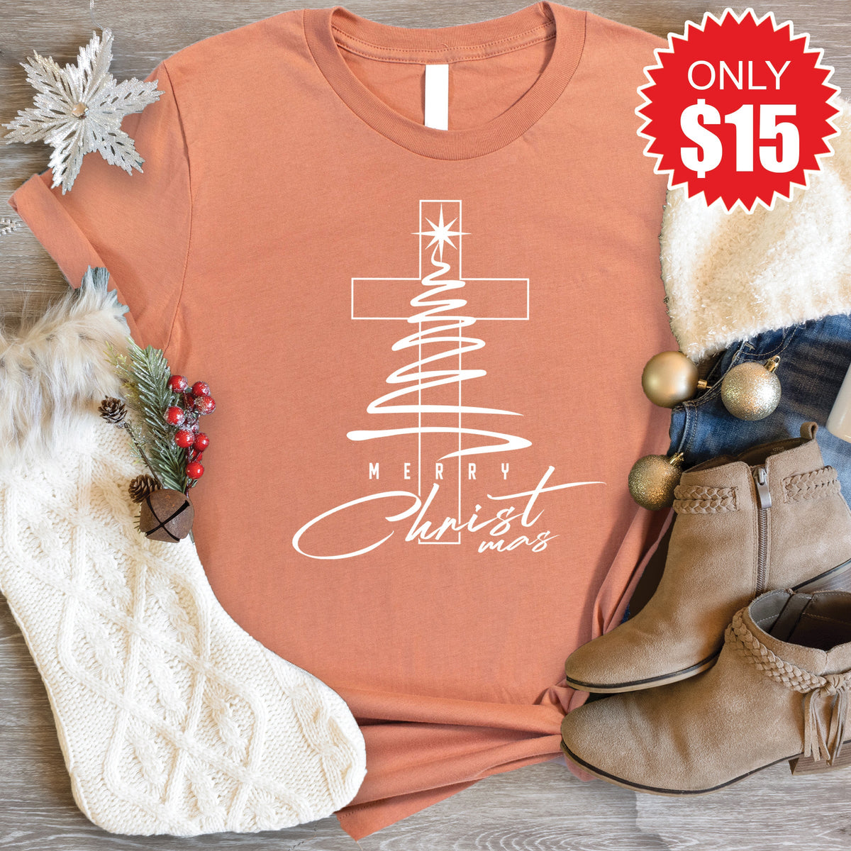 Merry Christmas Tee - Heather Terracotta - 15 product image 1