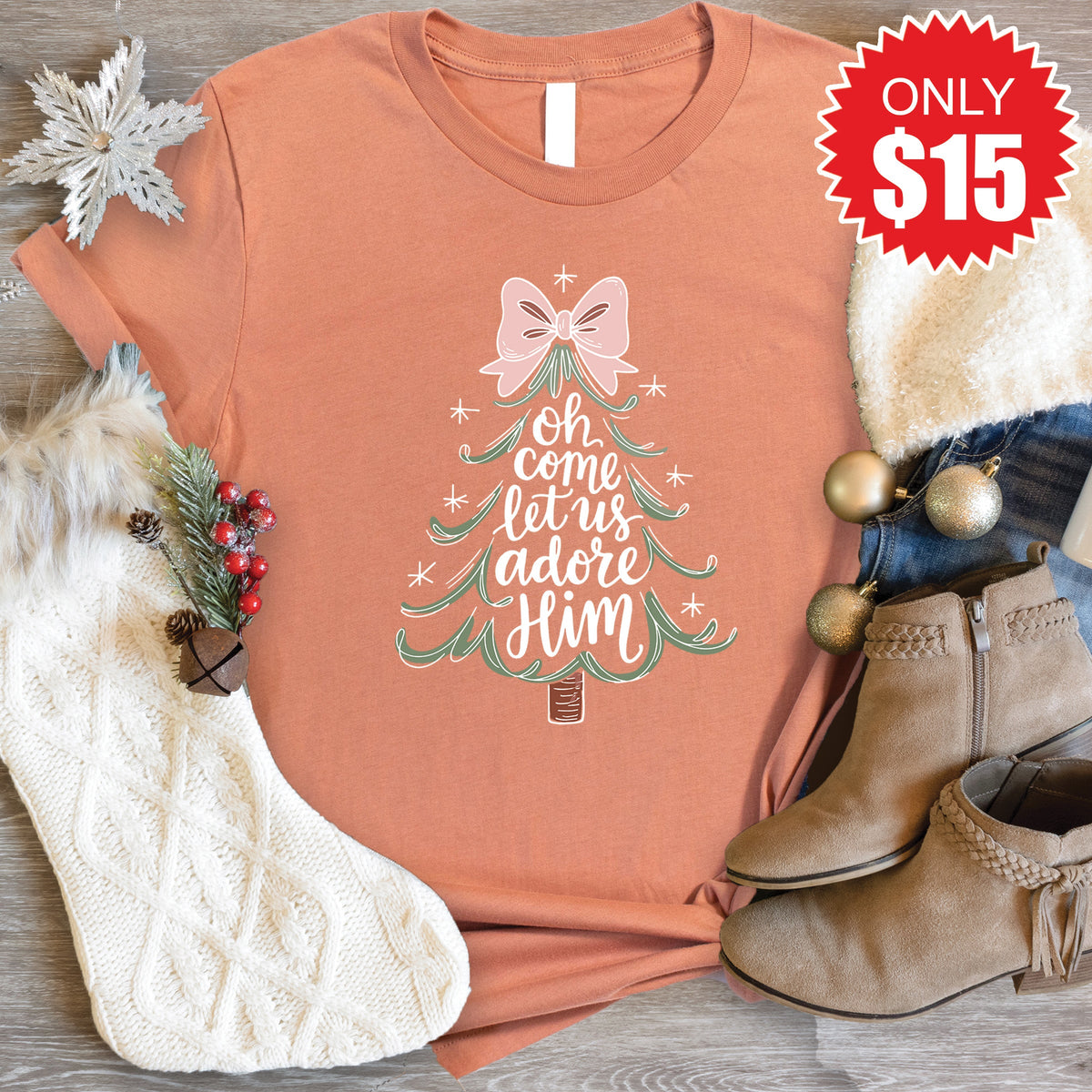 Let Us Adore Him Tee - Heather Terracotta - 15 product image 1