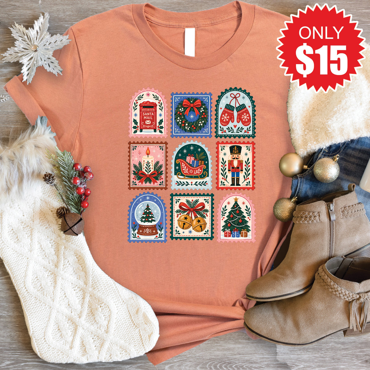 Christmas Stamps Tee - Heather Terracotta - 15 product image 1