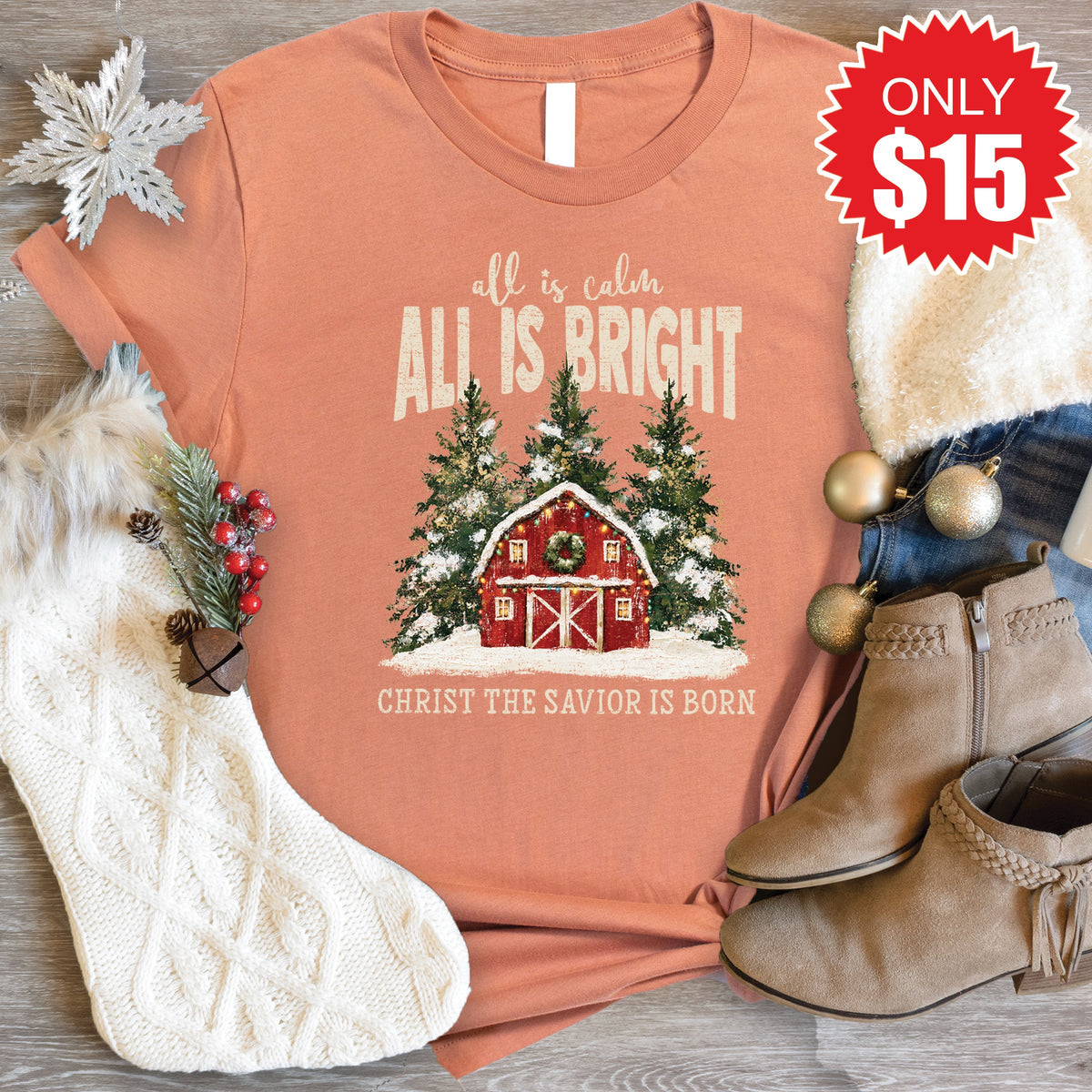 All is Calm Barn Tee - Heather Terracotta - 15 product image 1