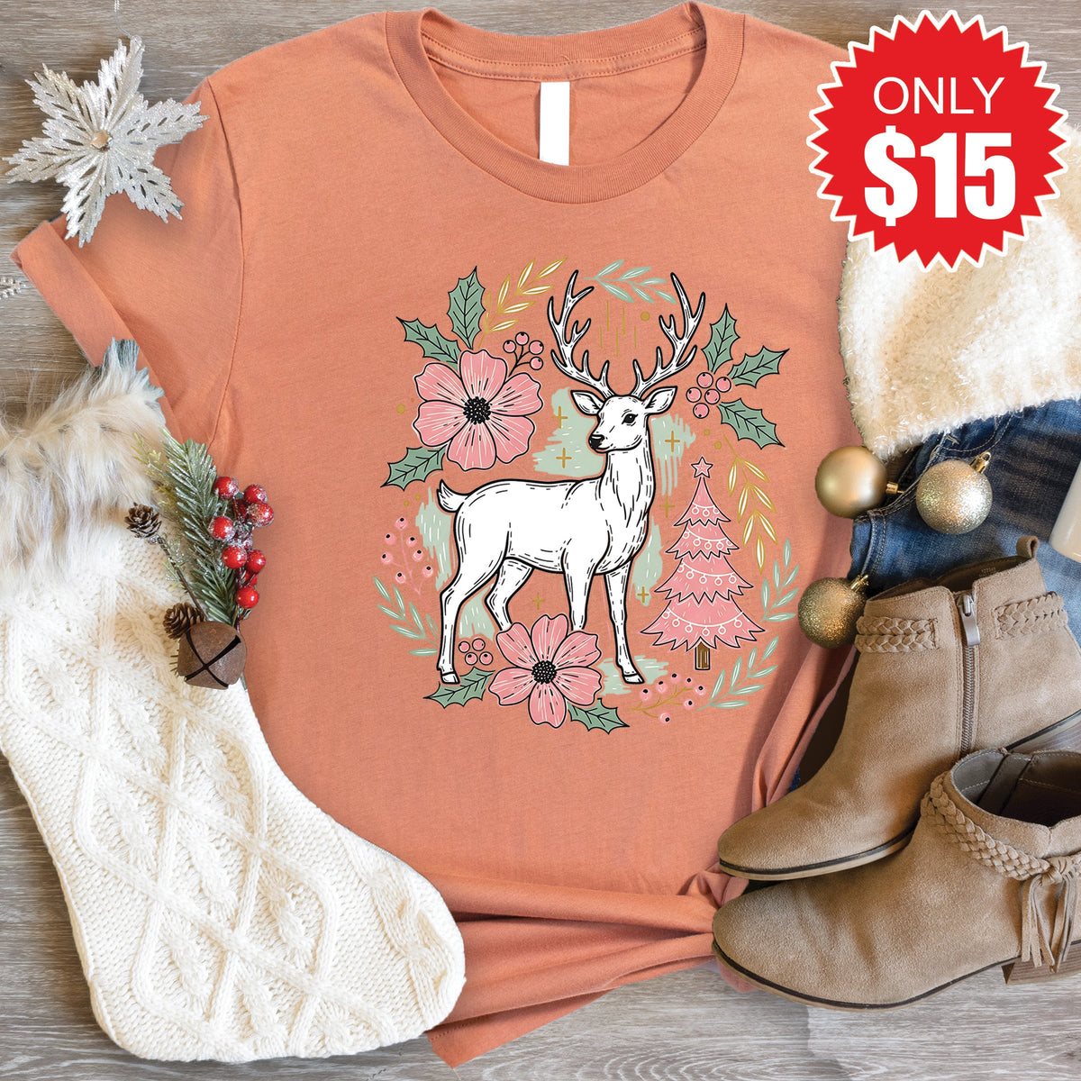 Reindeer Tee - Heather Terracotta - 15 product image 1