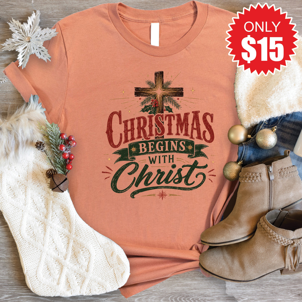 Christmas Begins With Christ Tee - Heather Terracotta - 15 product image 1