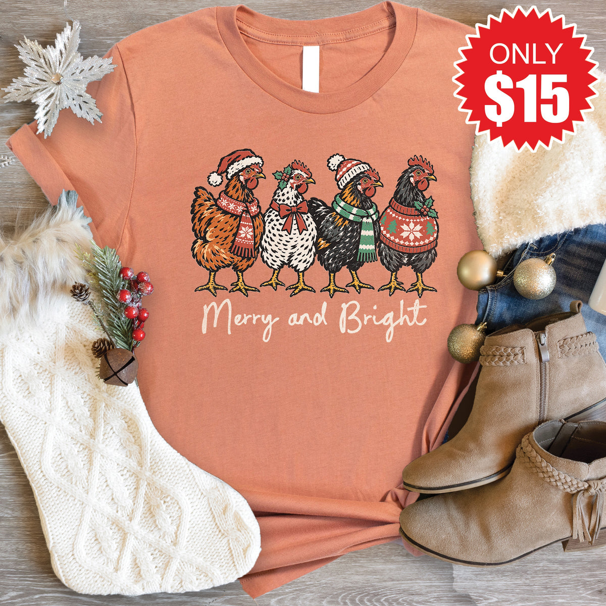 Merry and Bright Tee - Heather Terracotta - 15 product image 1