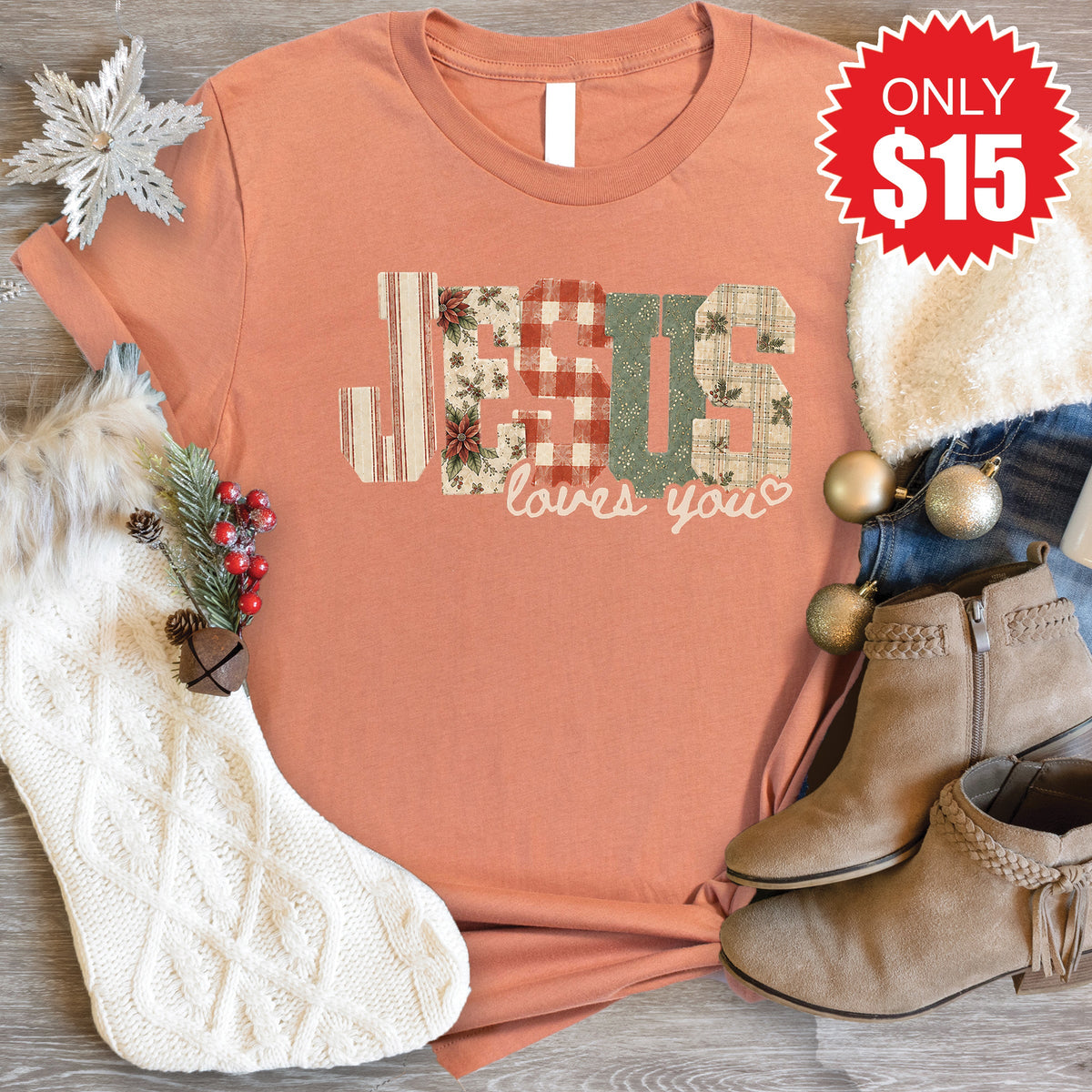 Jesus Loves You Tee - Heather Terracotta - 15 product image 1