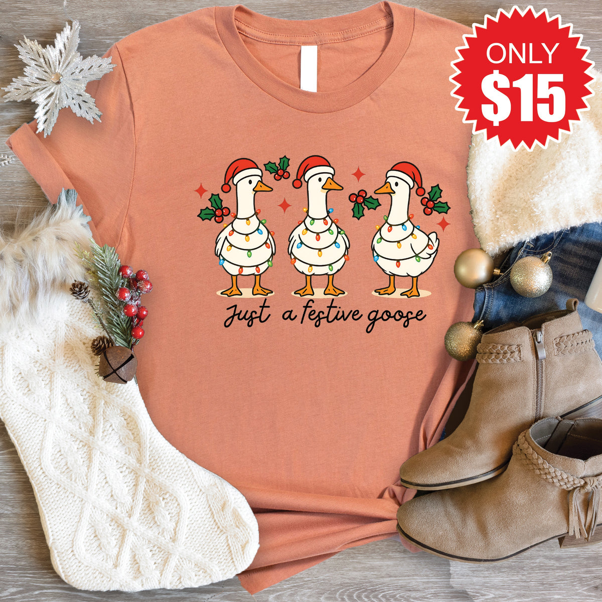 Festive Goose Tee - Heather Terracotta - 15 product image 1
