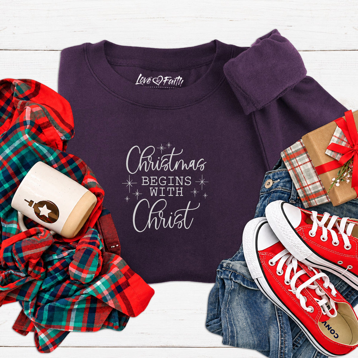 Christmas Begins With Christ Sweatshirt product image 1