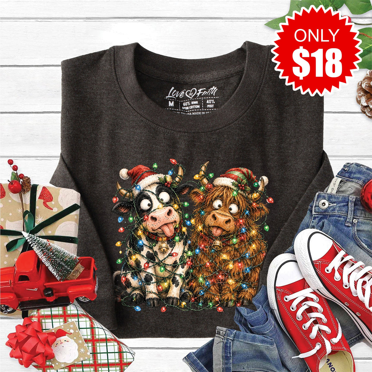 Christmas Cows Sweatshirt - Heather Charcoal - 18 product image 1