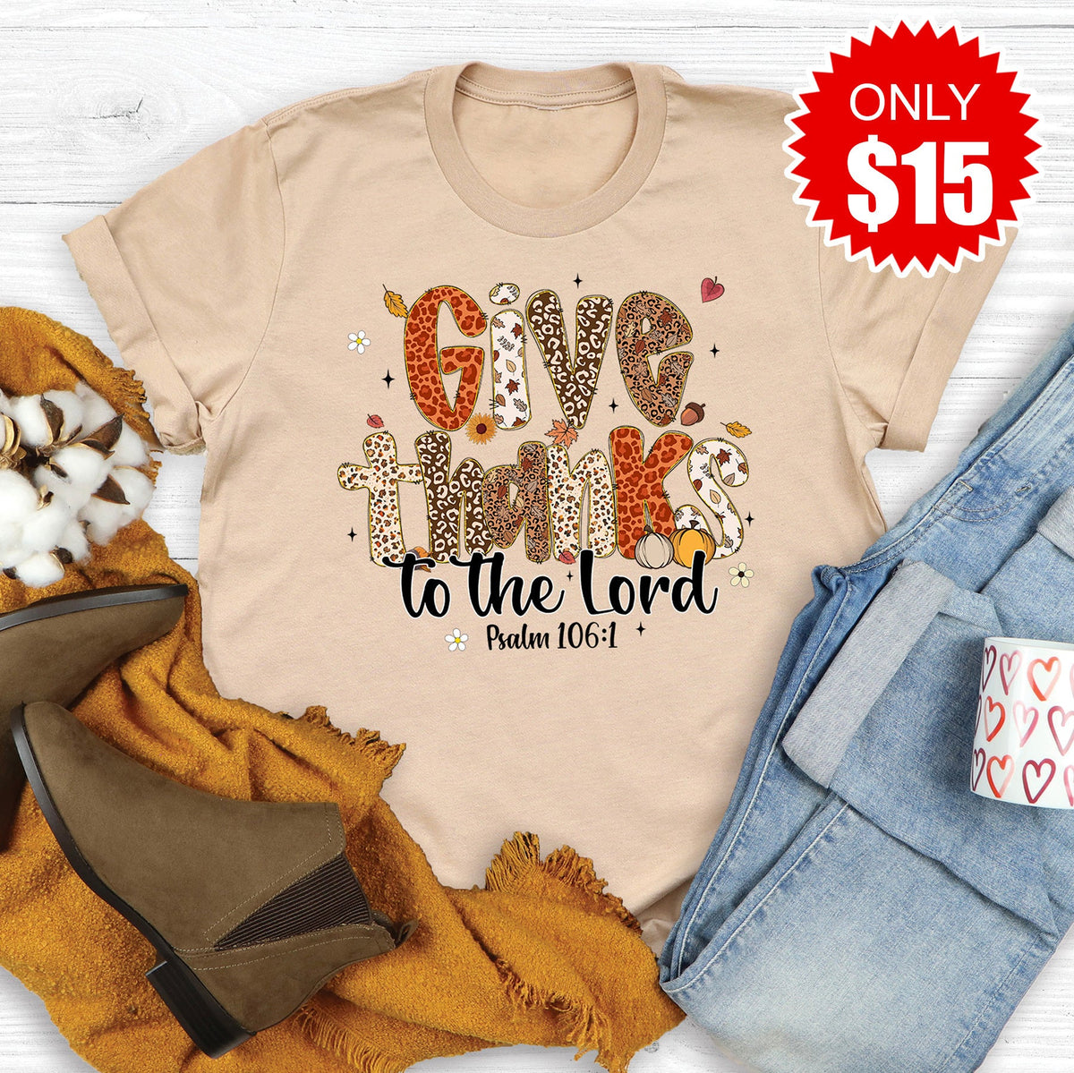 Give Thanks Tee - Heather Sand Dune - 15 product image 1