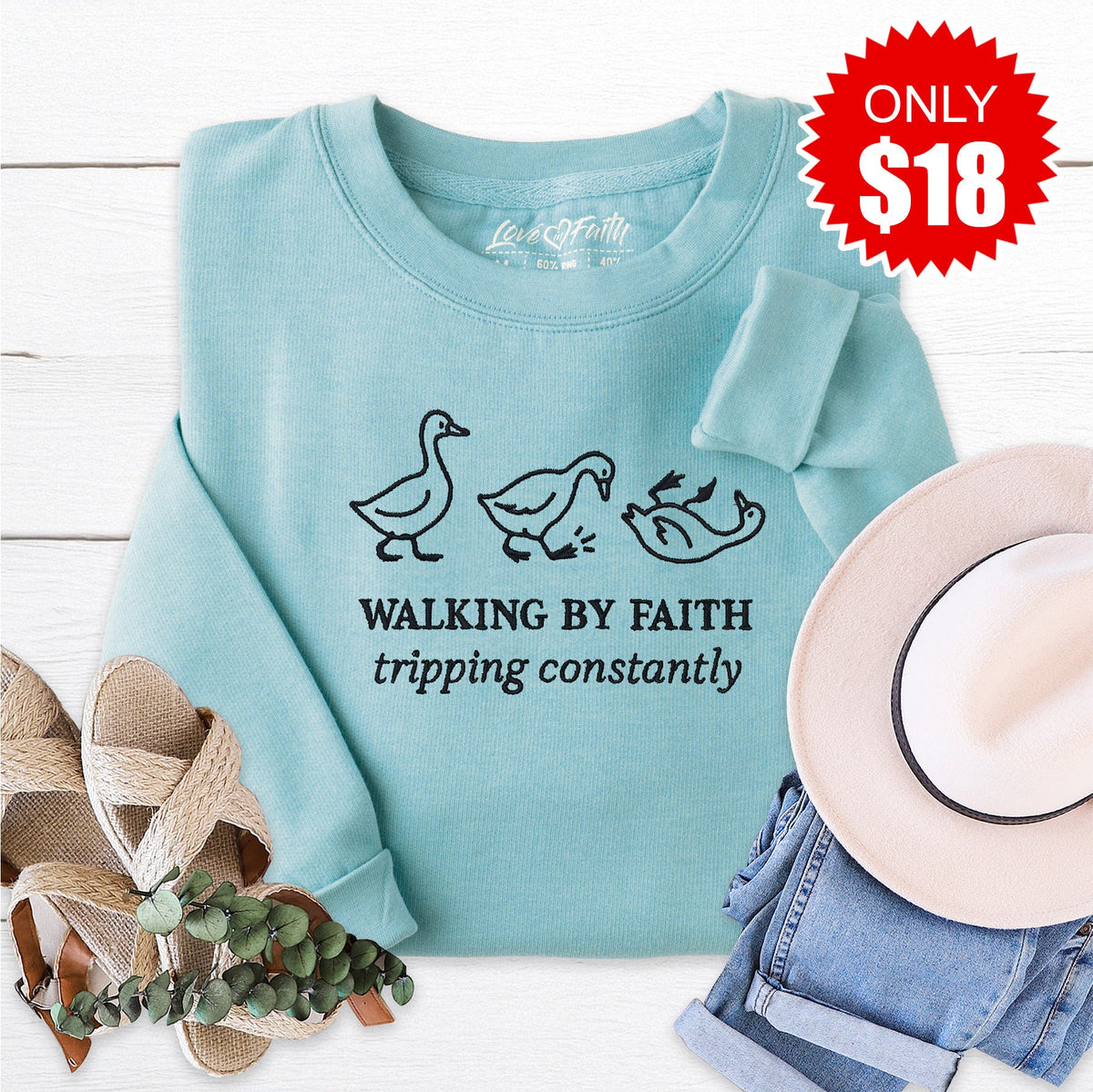 Walking by Faith Sweatshirt - Heather Lagoon - 18 product image 1