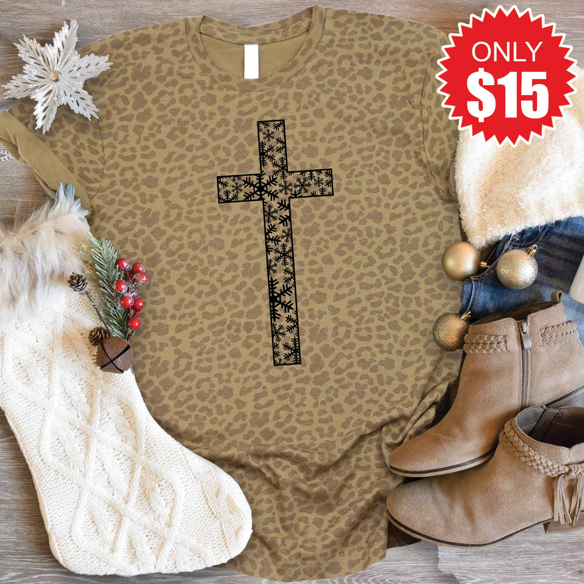 Christmas Cross Tee - Brown Leopard - 15 product image 1