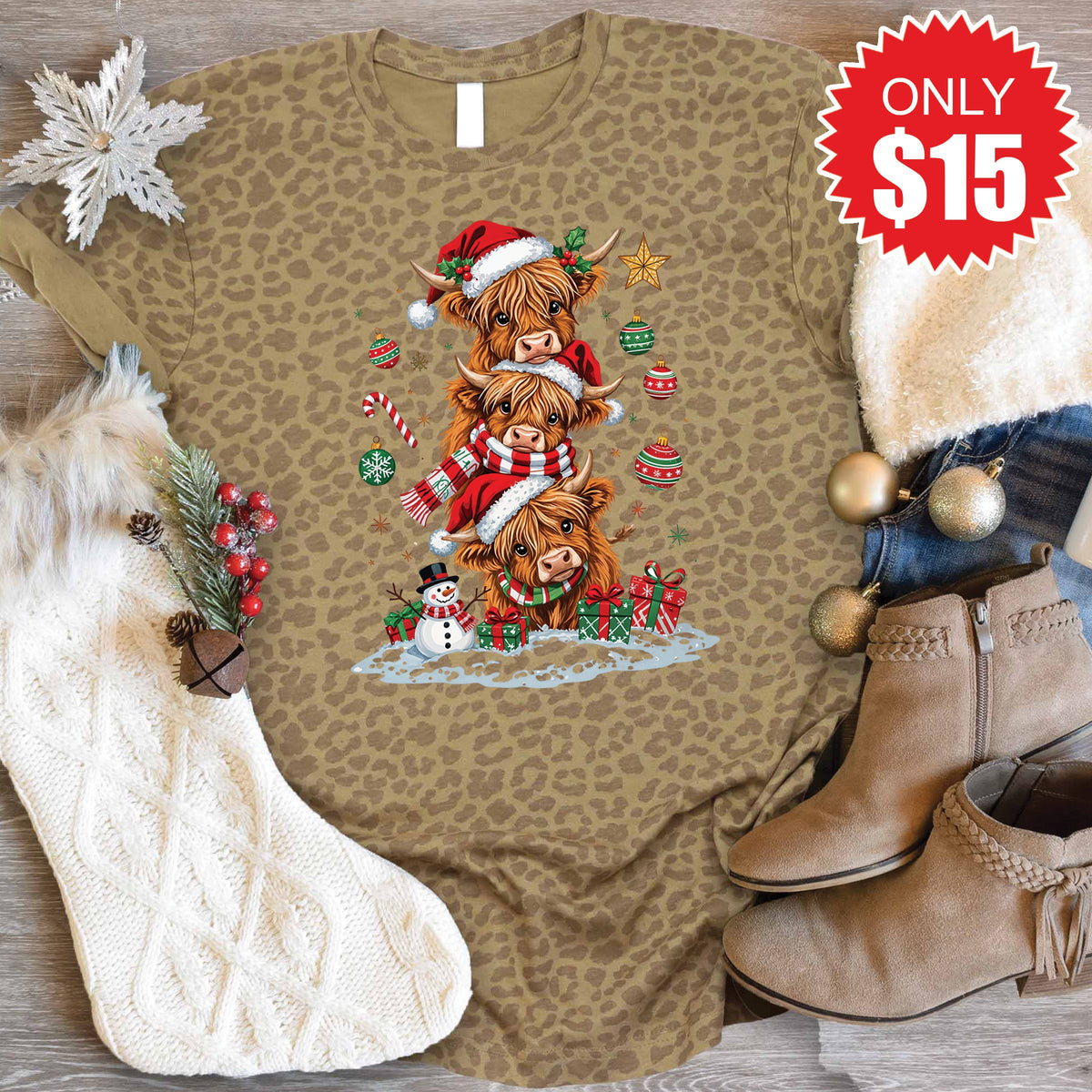 Christmas Cows Tee - Brown Leopard - 15 product image 1