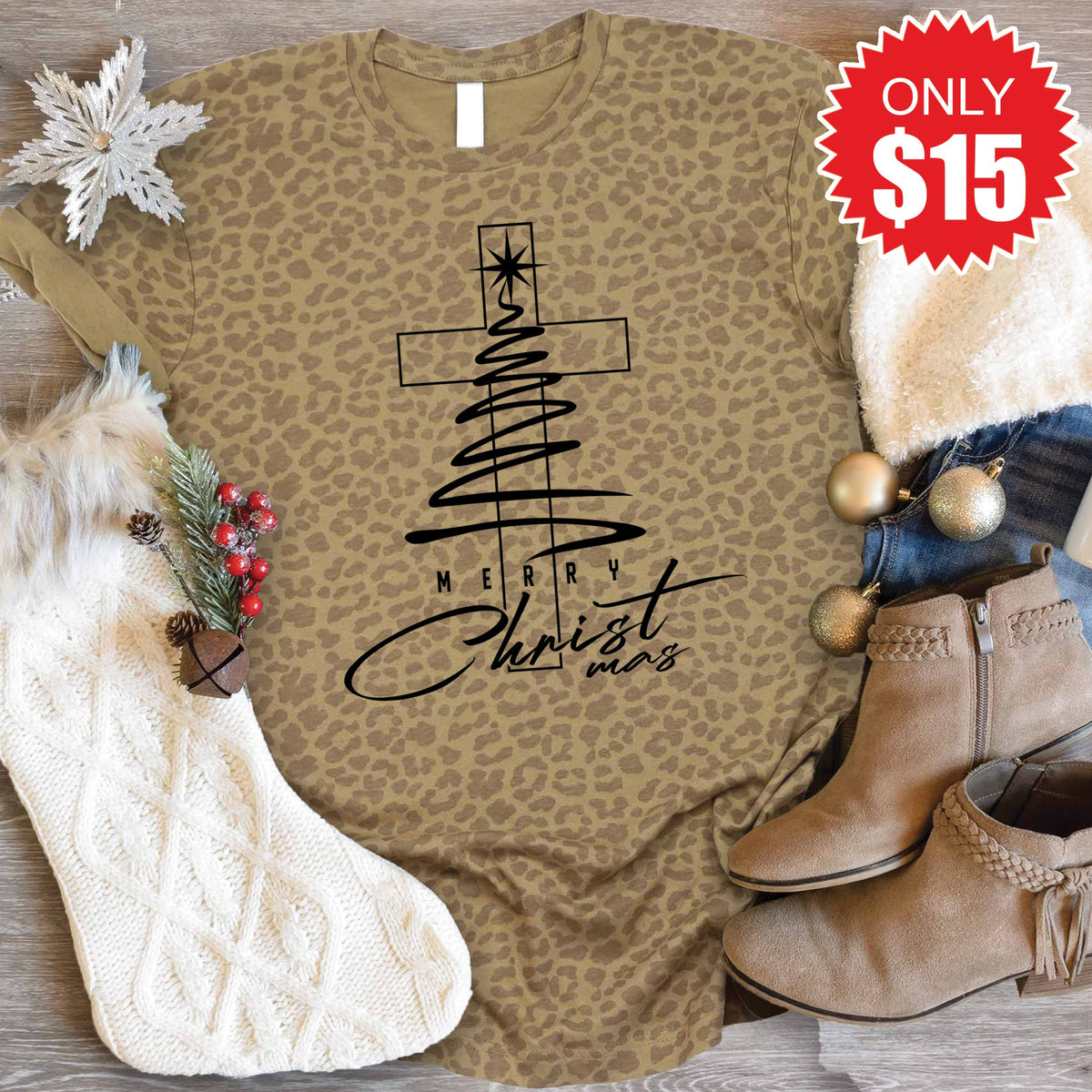 Merry Christmas Tee - Brown Leopard - 15 product image 1