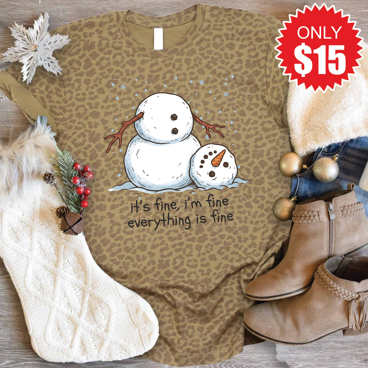 Its Fine Snowman Tee - Brown Leopard - 15 product image 1