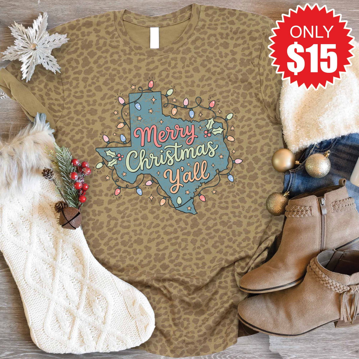 Texas Christmas Tee - Brown Leopard - 15 product image 1