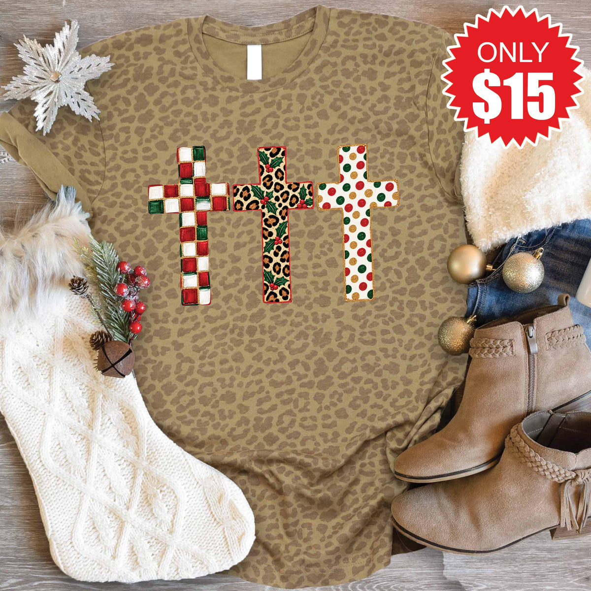Christmas Crosses Tee - Brown Leopard - 15 product image 1