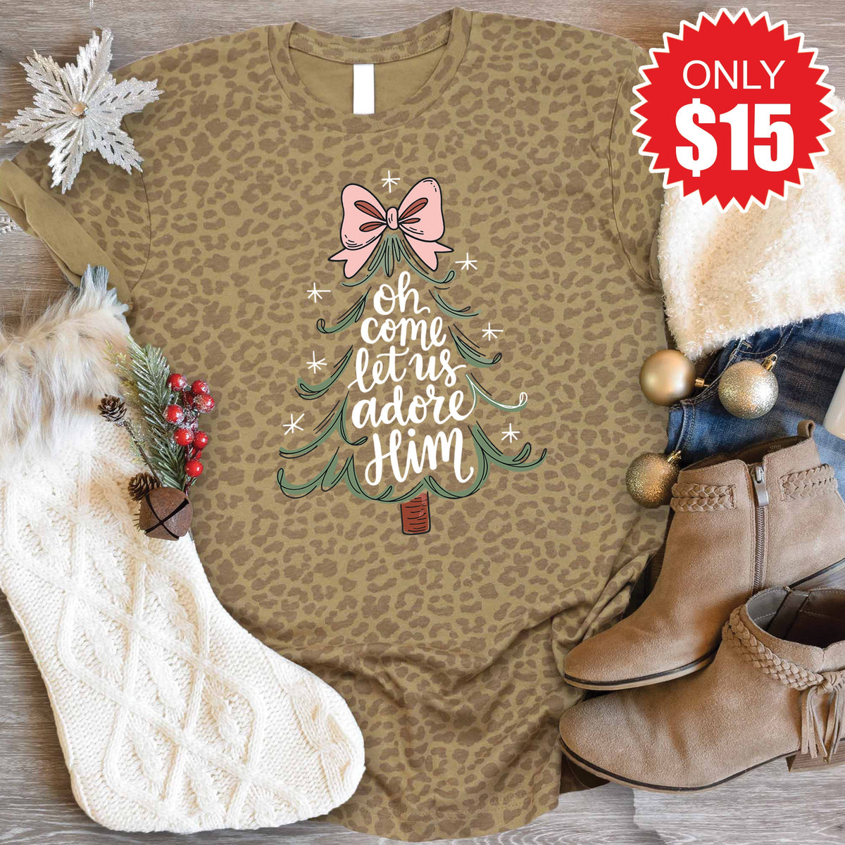 Let Us Adore Him Tee - Brown Leopard - 15 product image 1