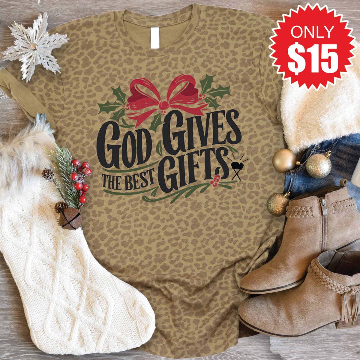 God Gives The Best Gifts Tee - Brown Leopard - 15 product image 1