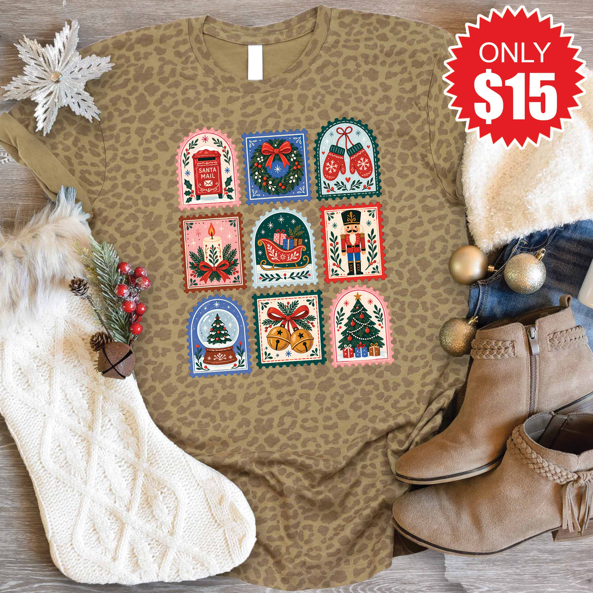 Christmas Stamps Tee - Brown Leopard - 15 product image 1