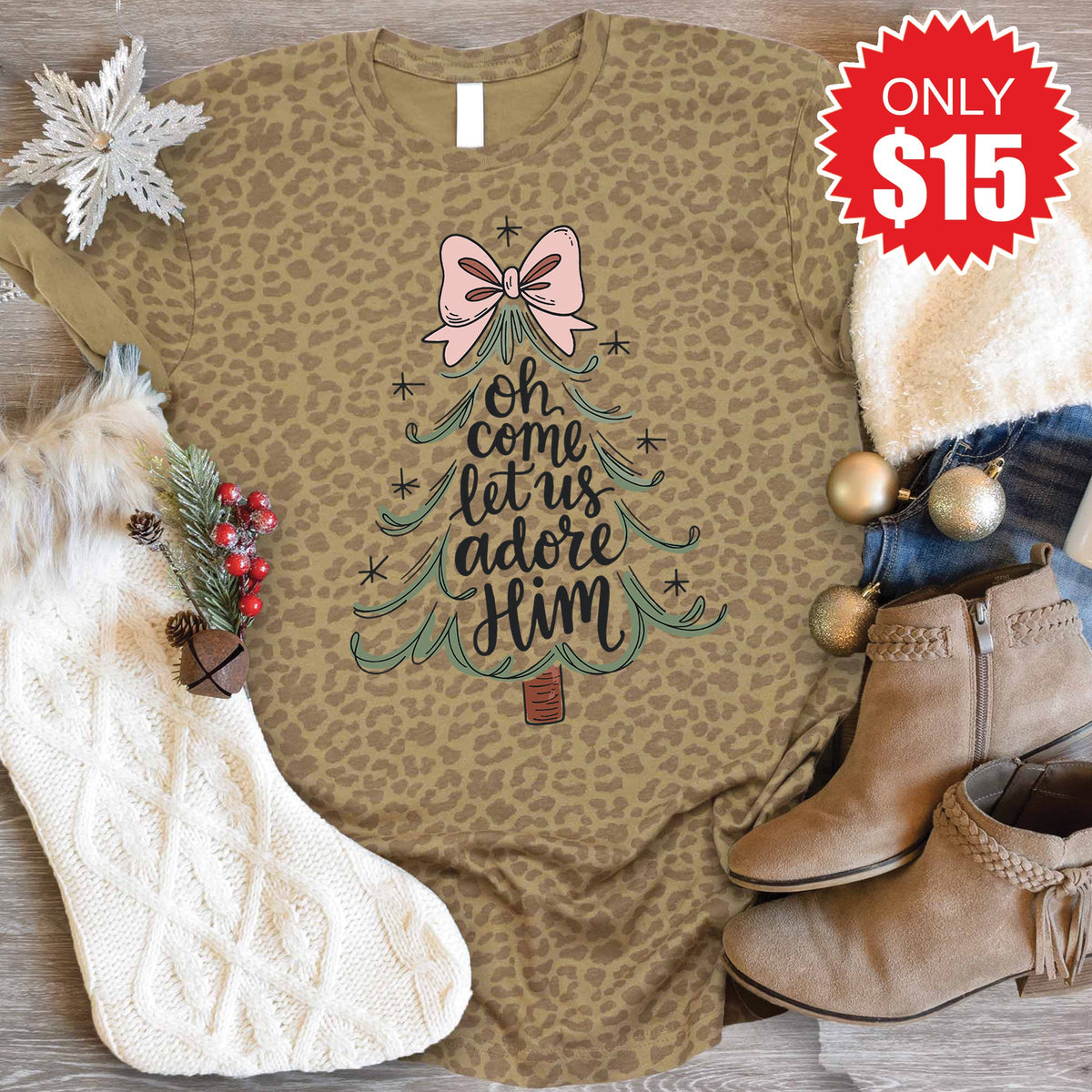 Let Us Adore Him Tee - Brown Leopard - 15 product image 1