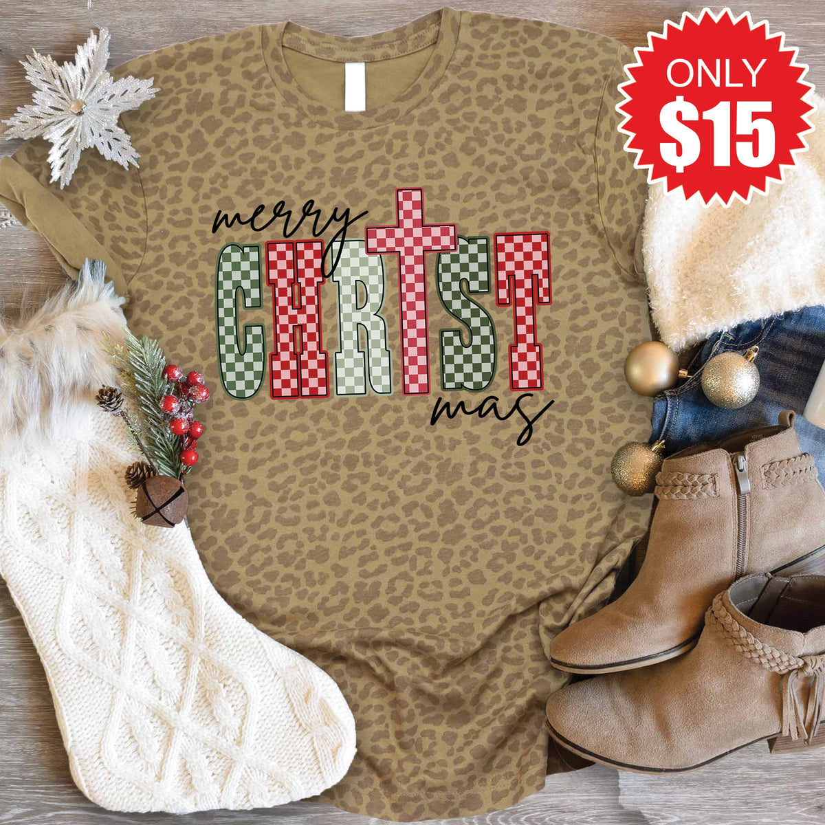 Merry Christmas Tee - Brown Leopard - 15 product image 1