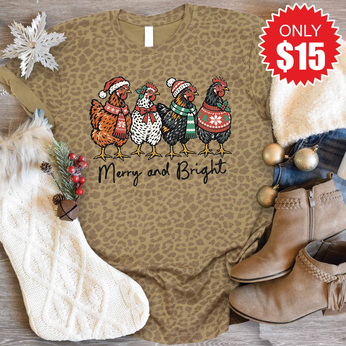 Merry and Bright Tee - Brown Leopard - 15 product image 1