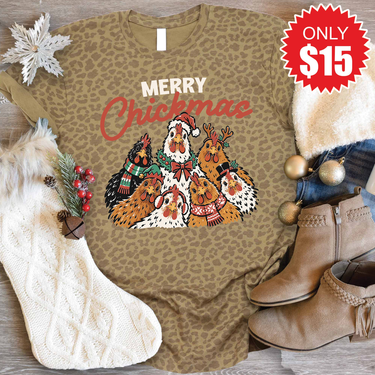 Merry Chickmas Tee - Brown Leopard - 15 product image 1