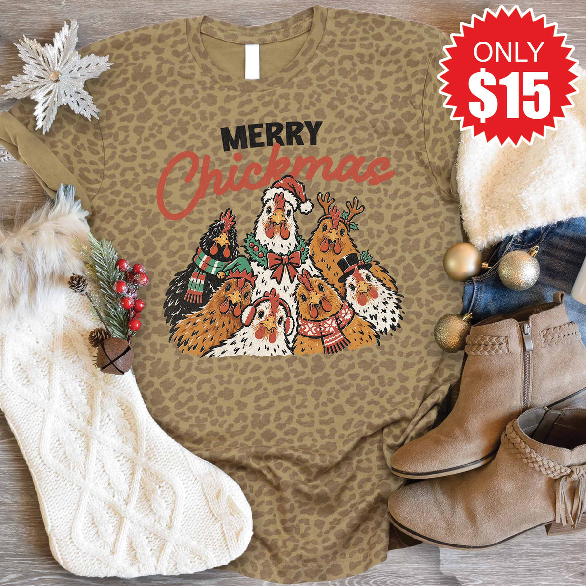 Merry Chickmas Tee - Brown Leopard - 15 product image 1