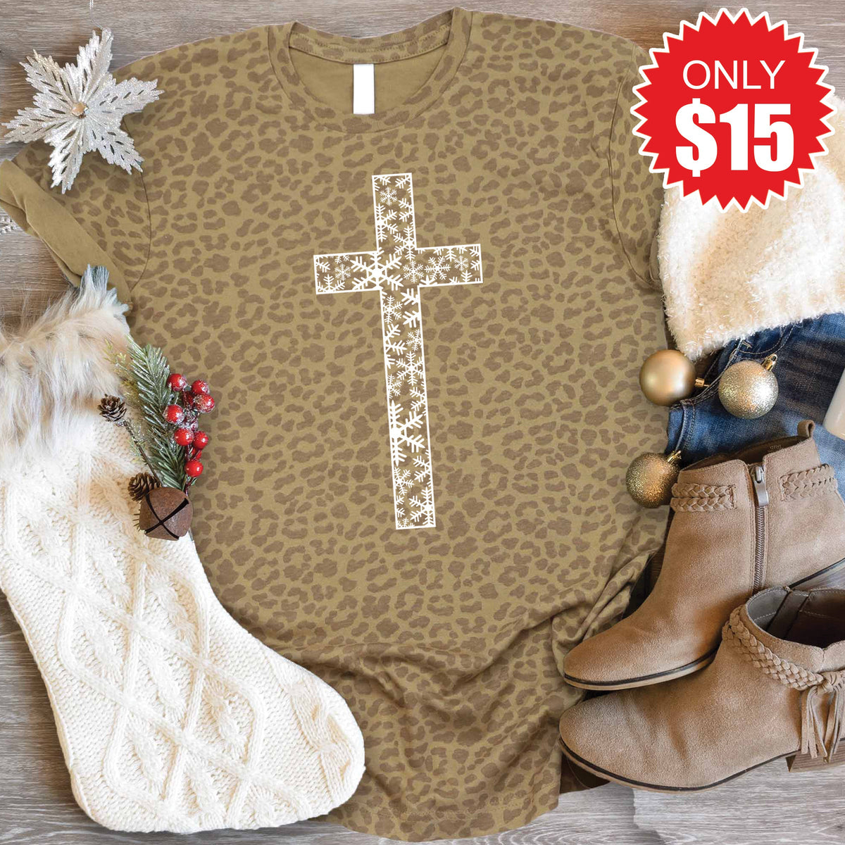 Christmas Cross Tee - Brown Leopard - 15 product image 1