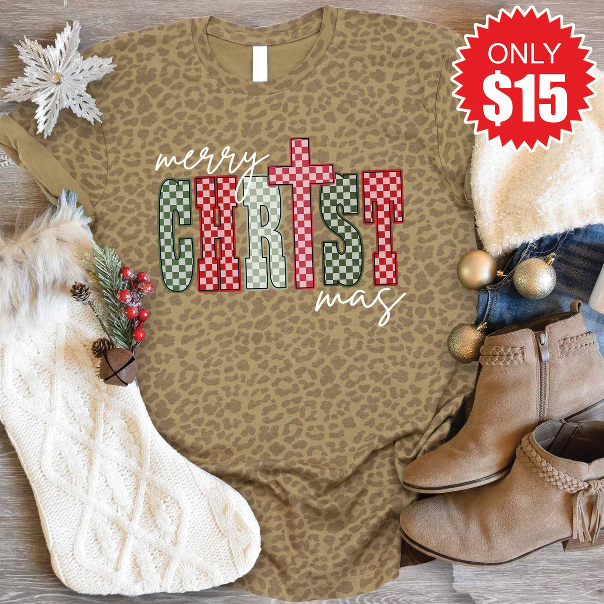 Merry Christmas Tee - Brown Leopard - 15 product image 1