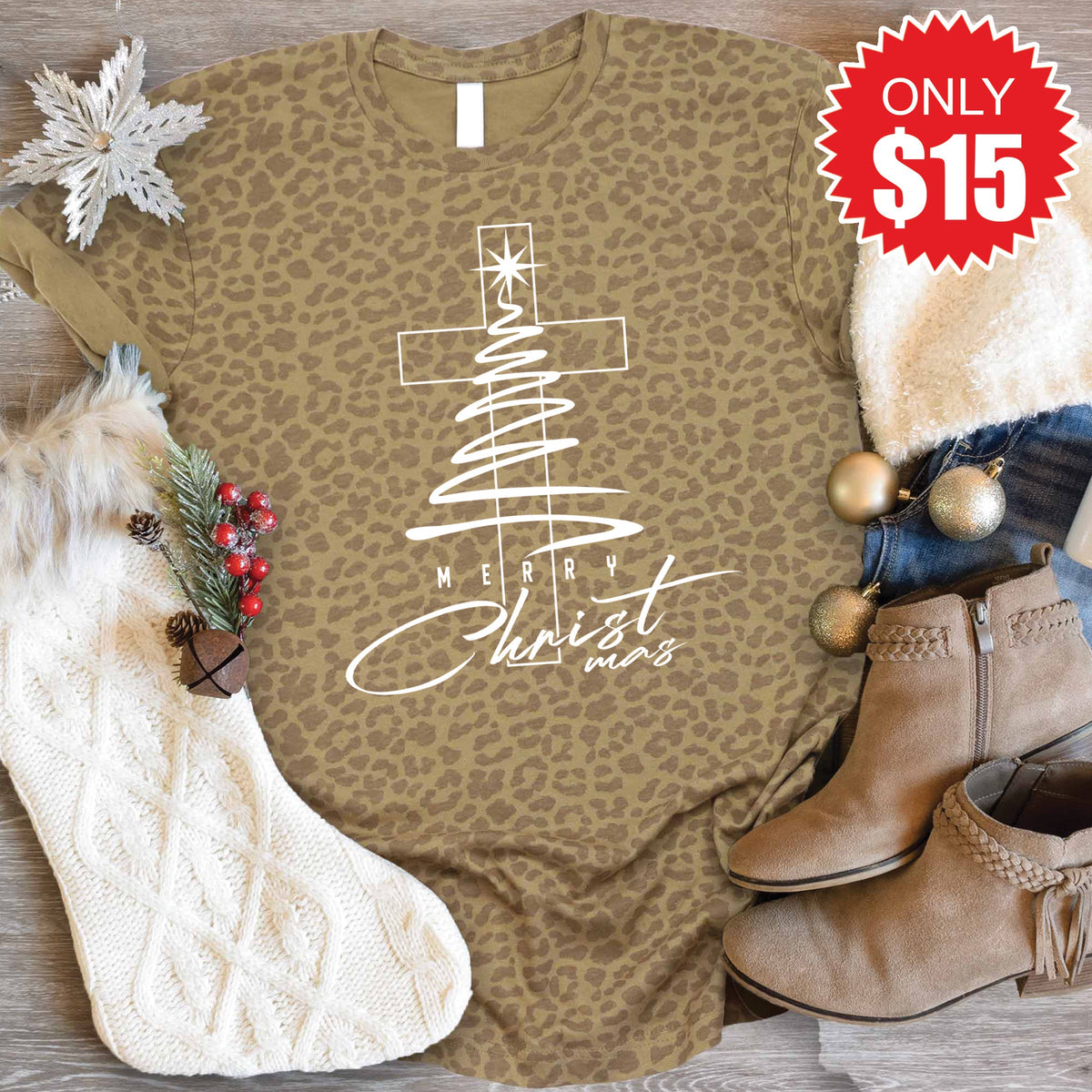 Merry Christmas Tee - Brown Leopard - 15 product image 1