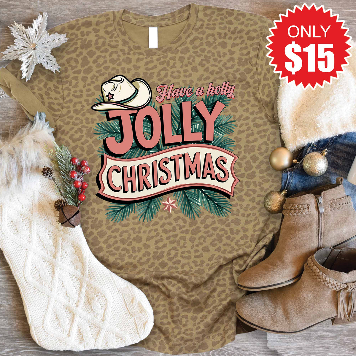 Jolly Christmas Tee - Brown Leopard - 15 product image 1