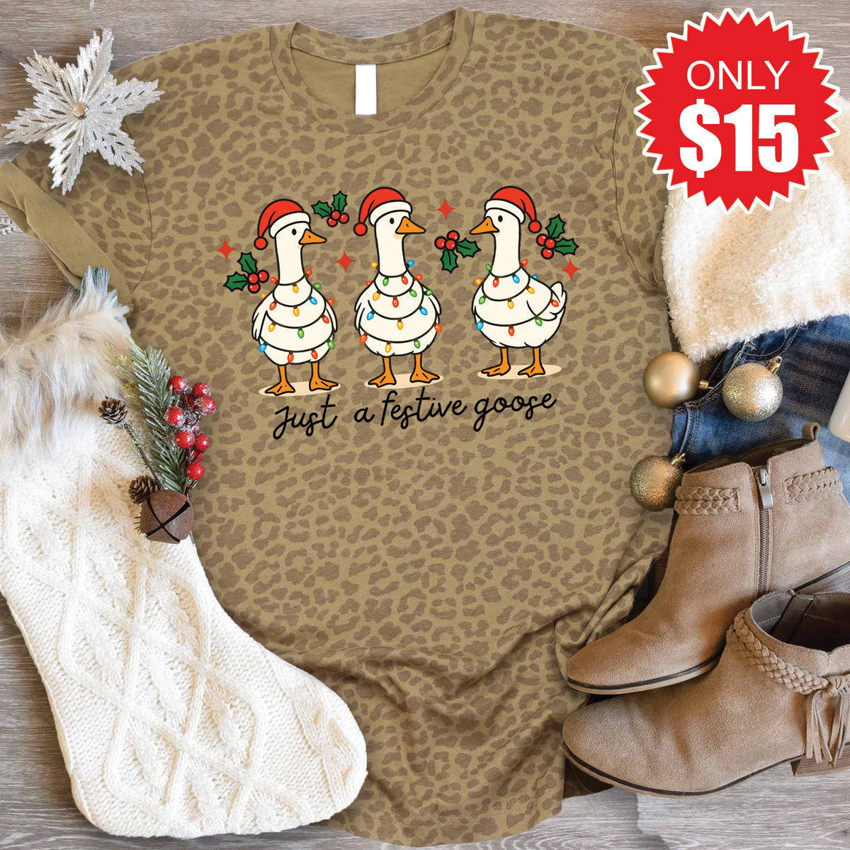 Festive Goose Tee - Brown Leopard - 15 product image 1