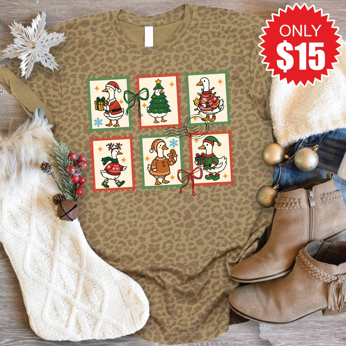 Geese Stamps Tee - Brown Leopard - 15 product image 1