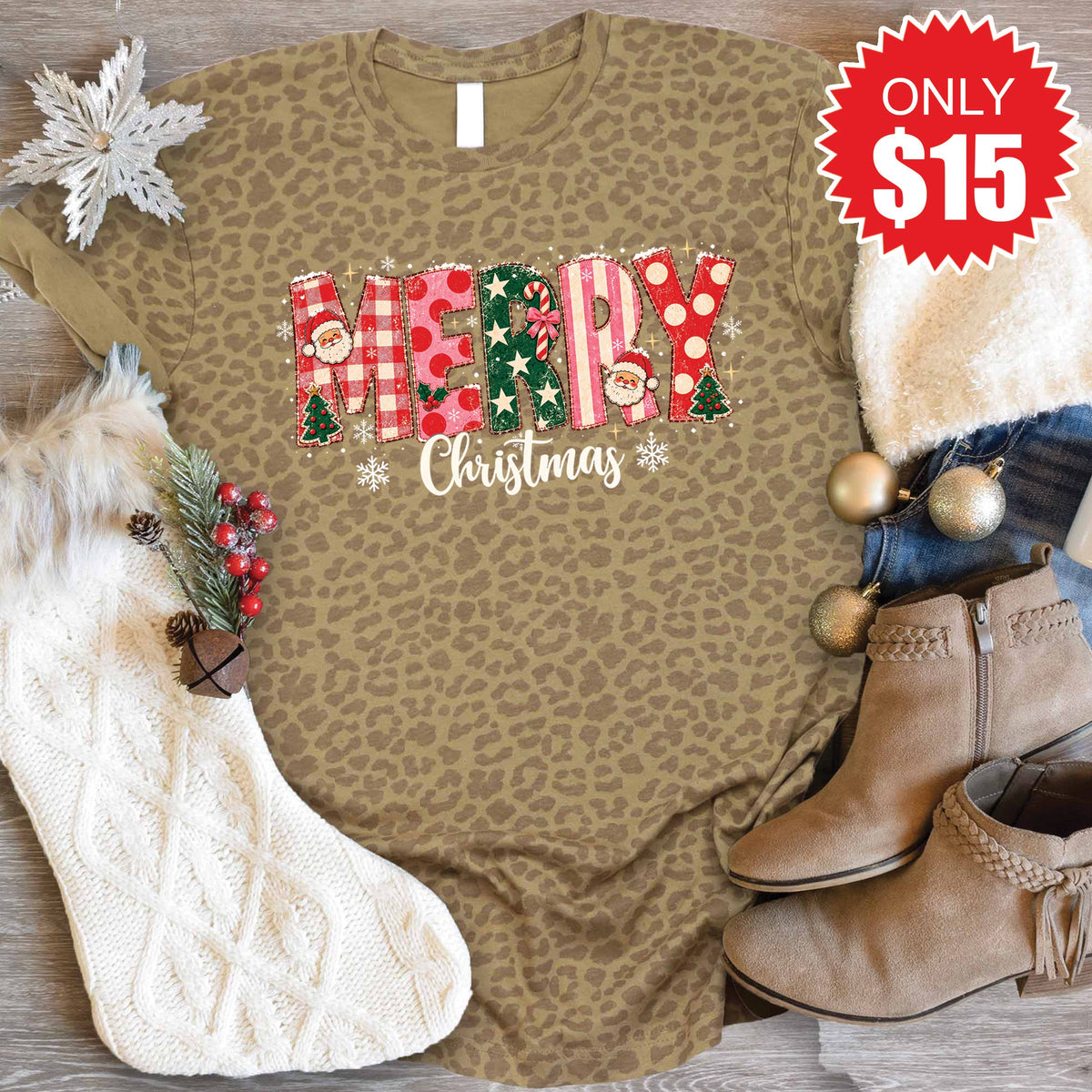 Merry Christmas Tee - Brown Leopard - 15 product image 1