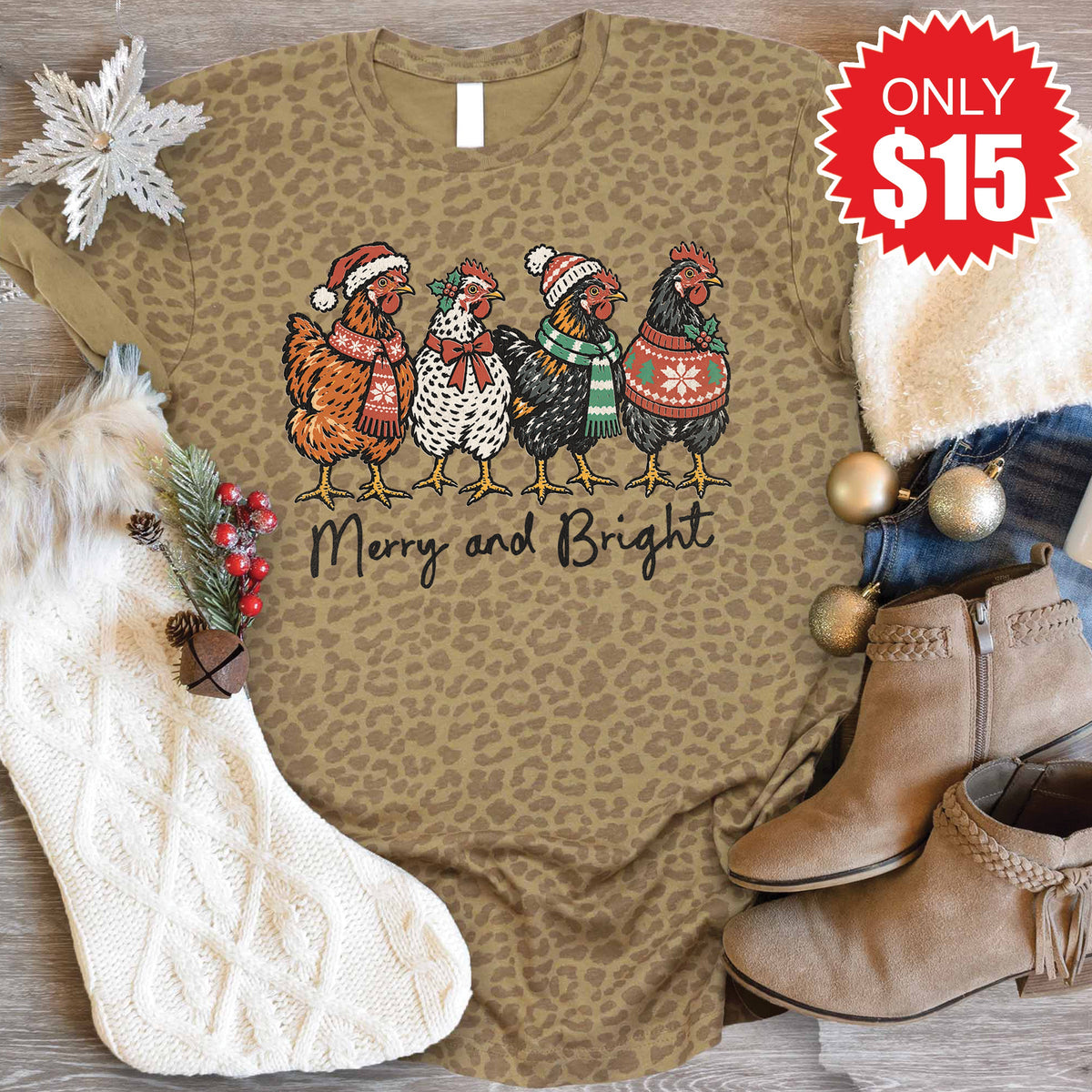 Merry and Bright Tee - Brown Leopard - 15 product image 1
