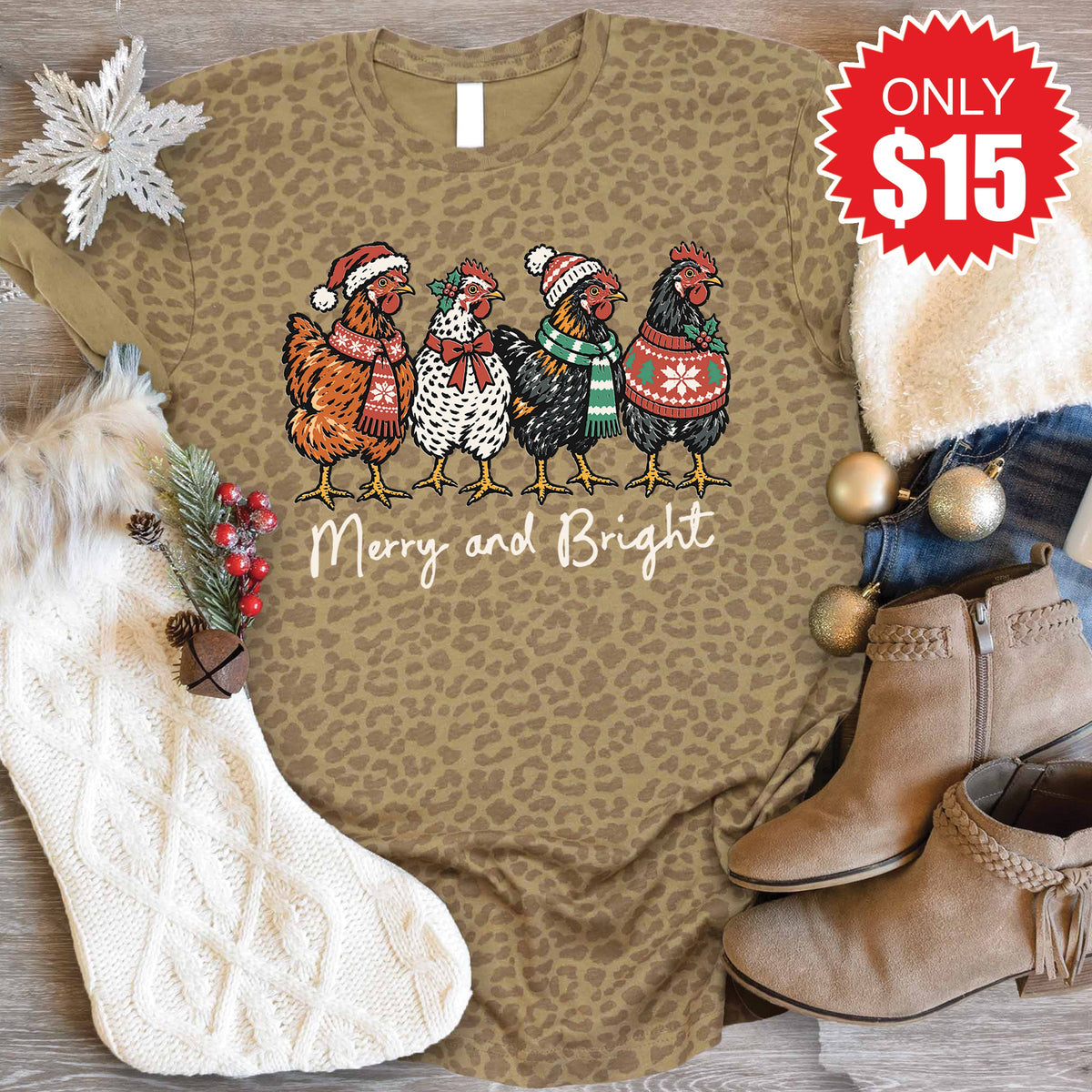 Merry and Bright Tee - Brown Leopard - 15 product image 1