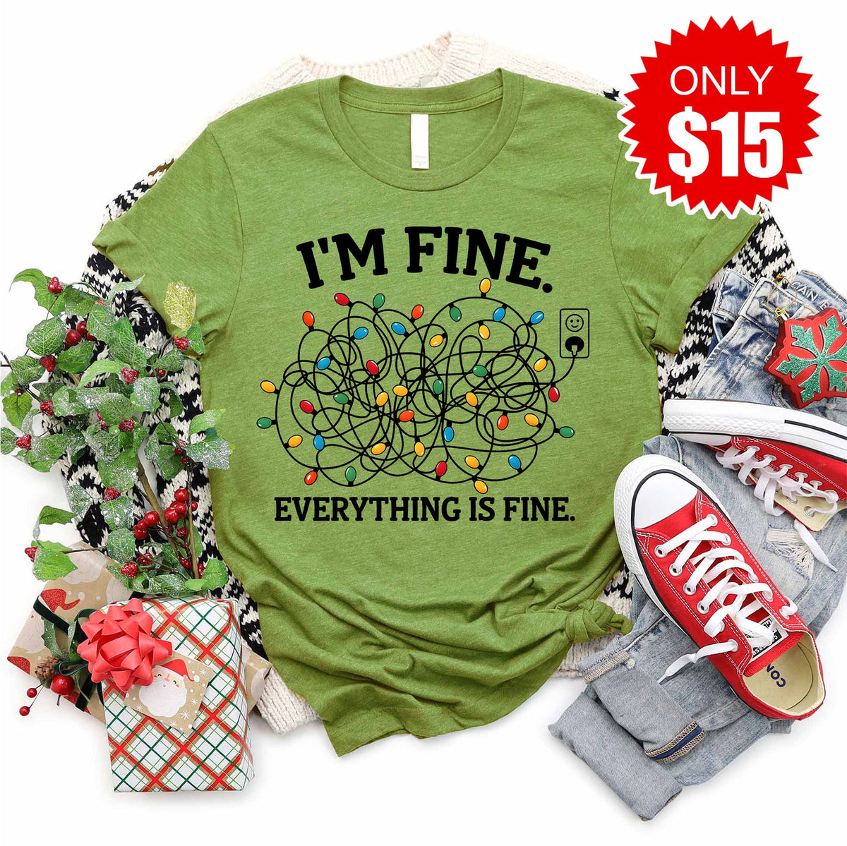 I'm Fine Tee - Heather Green - 15 product image 1
